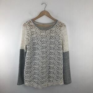 Sundance Lace Crochet Overlay Pullover Sweatshirt Size Medium